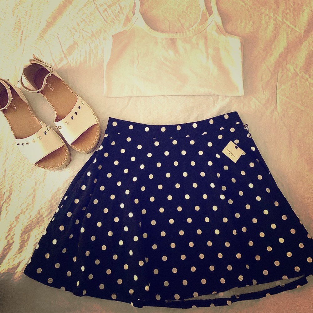 Navy blue polka dot skater skirt